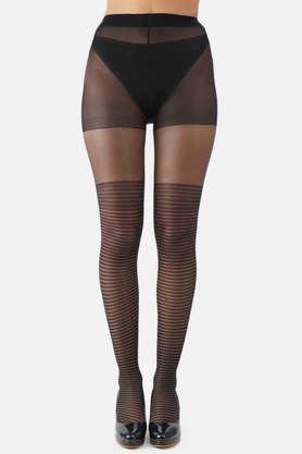 women's nylon sheer transparent pattern pantyhose stockings - black