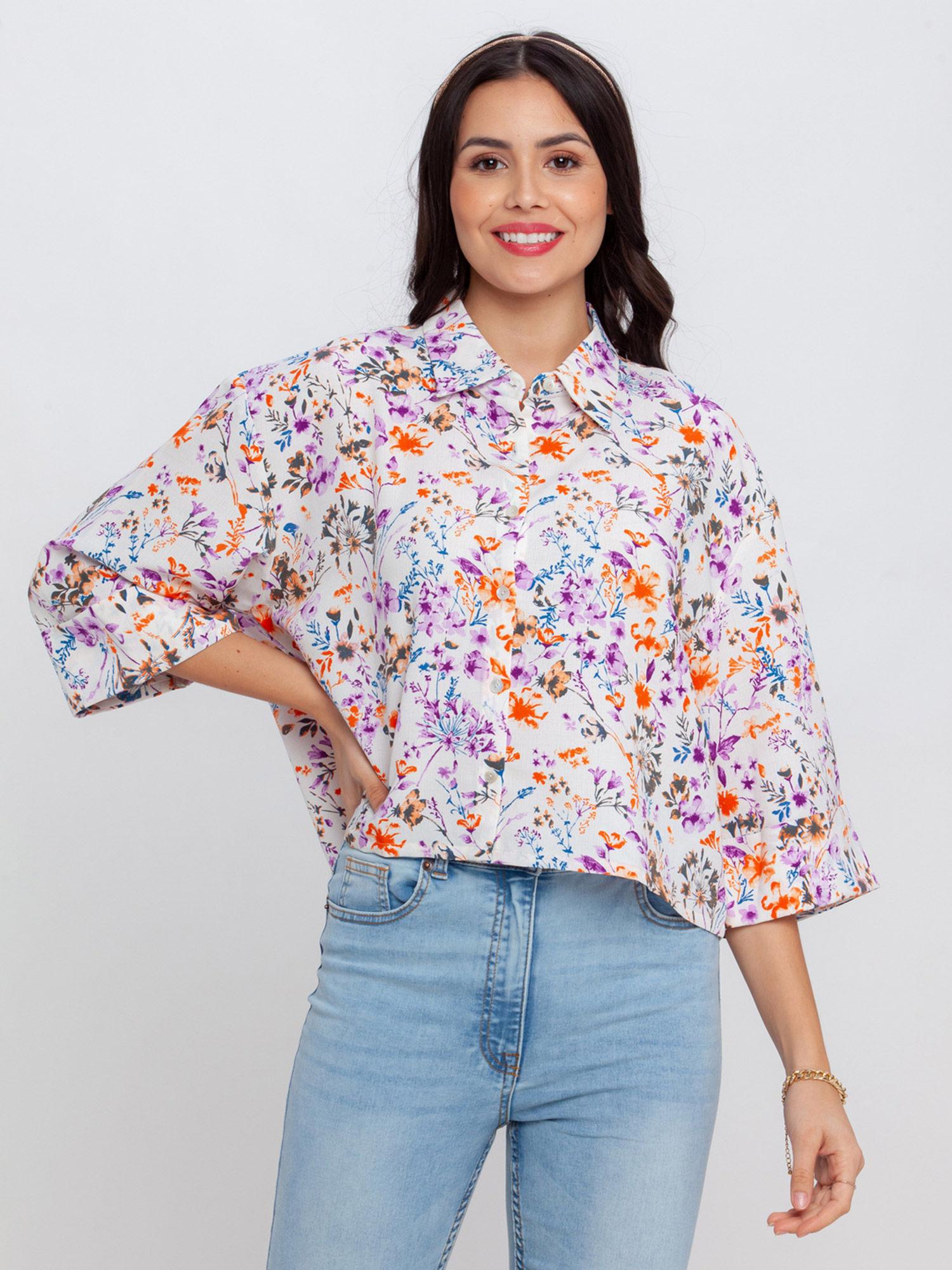 women's off multi-color printed shirt top