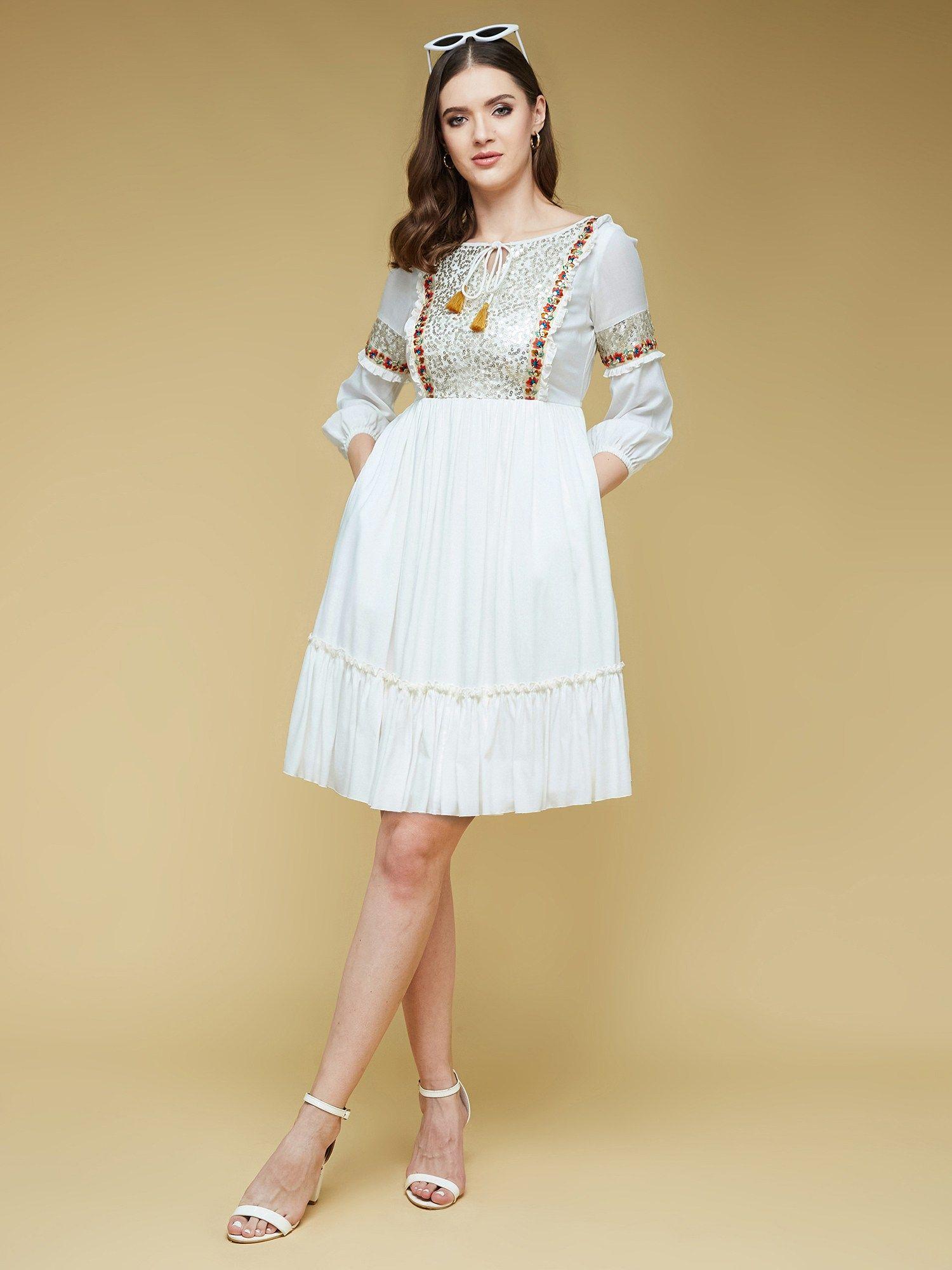 women's off-white embellished gathered dress