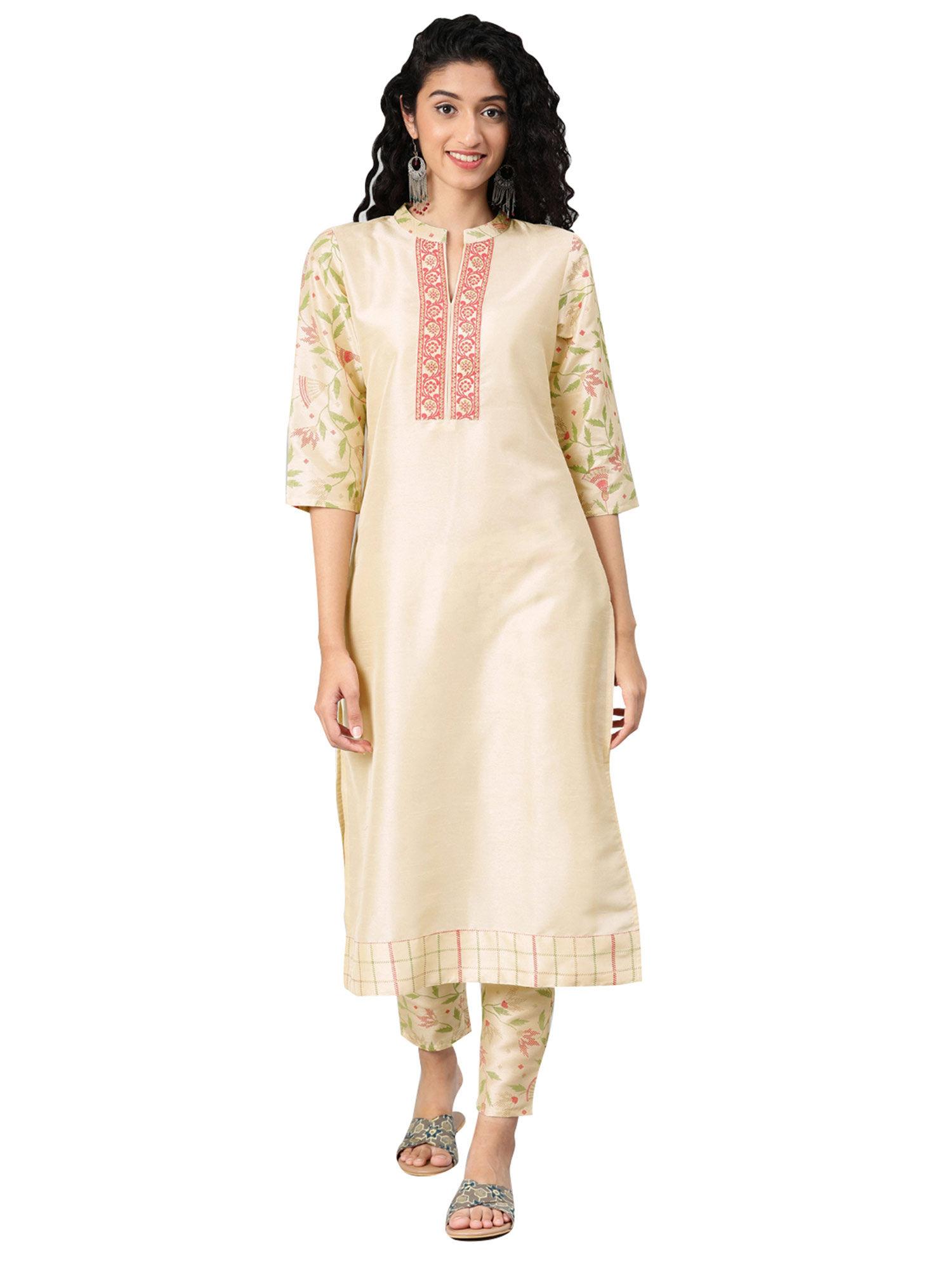 women's off white solid straight kurta