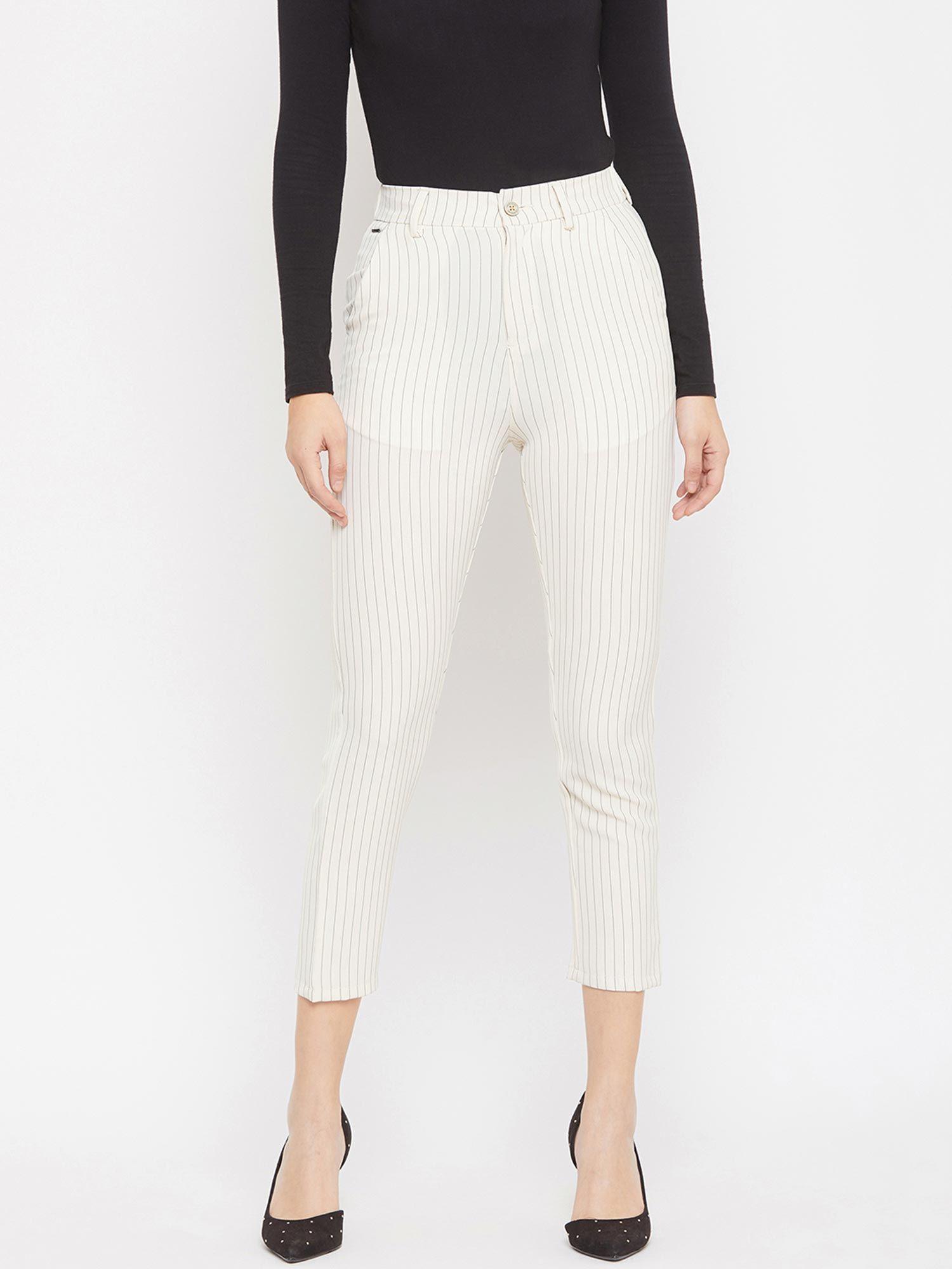 women's off white stripes trousers