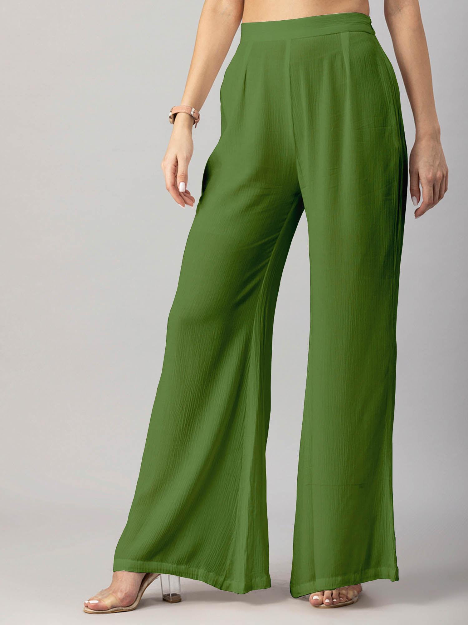 women's olive solid high waist palazzo