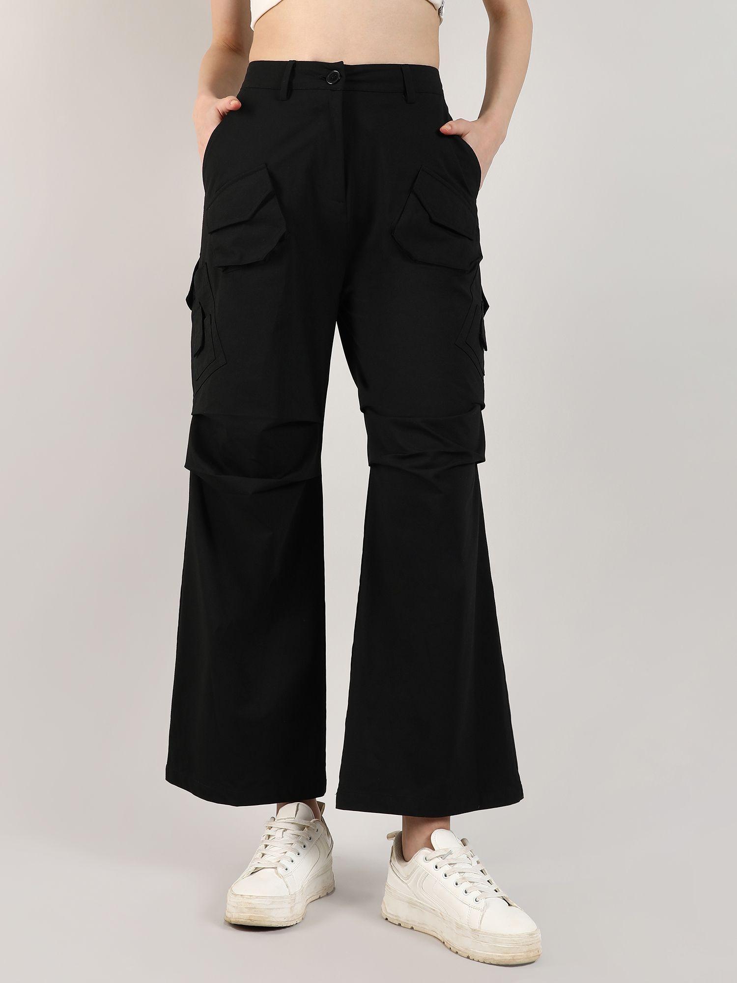 women's onyx black baggy cargo trousers