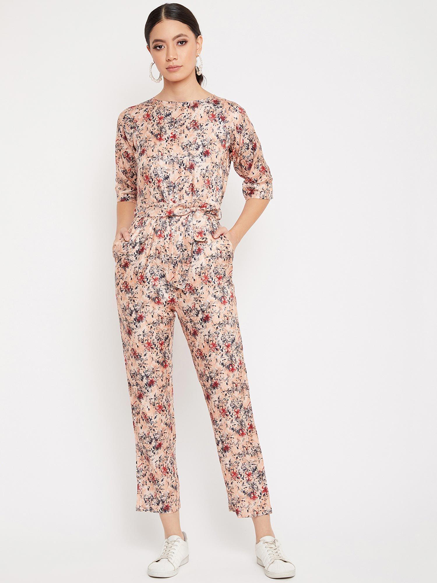 women's orange floral jumpsuits