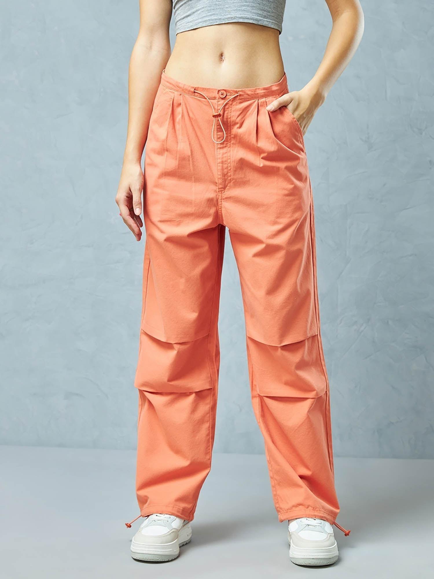 women's orange oversized parachute pants