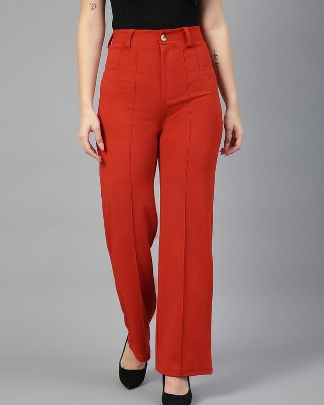 women's orange straight fit trousers