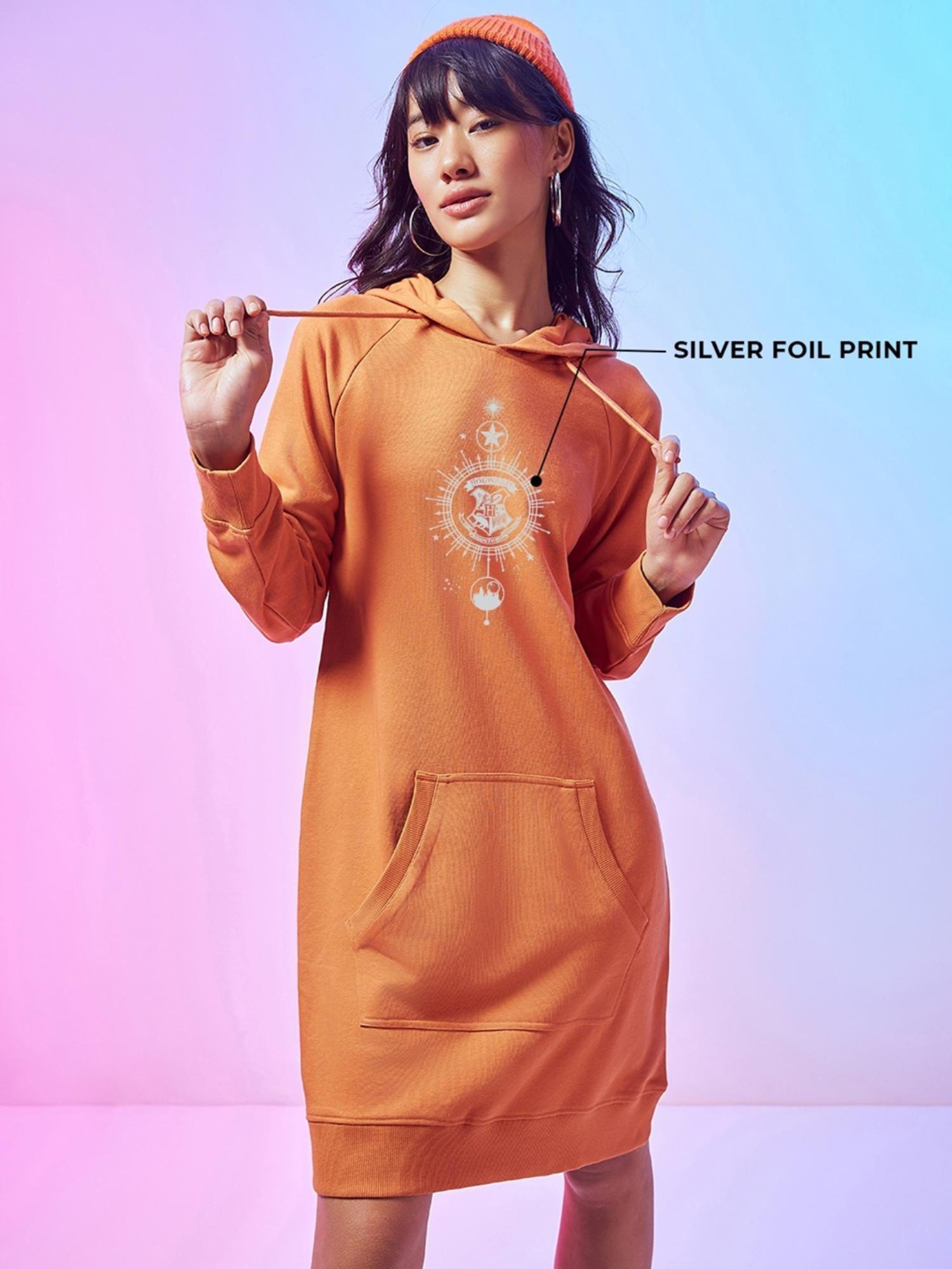 women's orange welcome home graphic printed hoodie mini dress