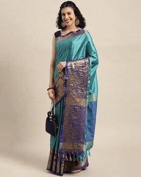 women's paisley butta zari woven desinger banarasi silk blend saree saree