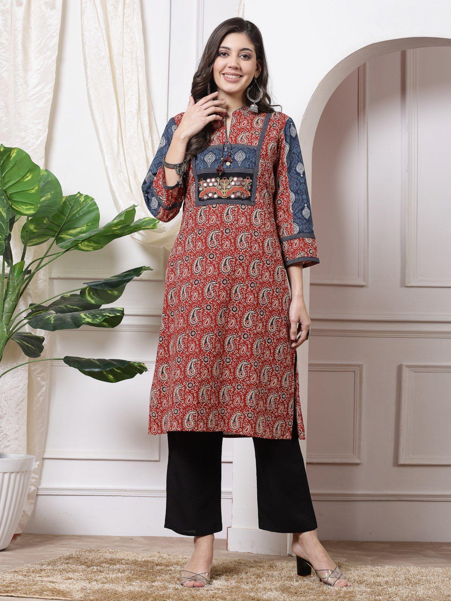 women's paisley printed straight cotton kurta