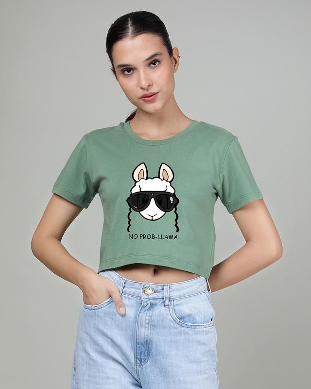 women's pastel green no probllama graphic printed short top