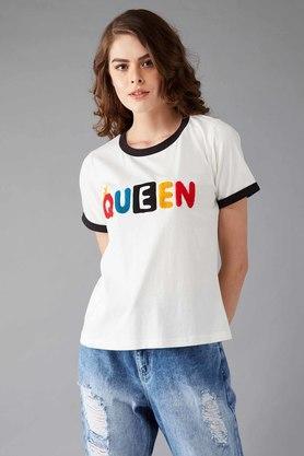 women's patch queen round neck t-shirt - white