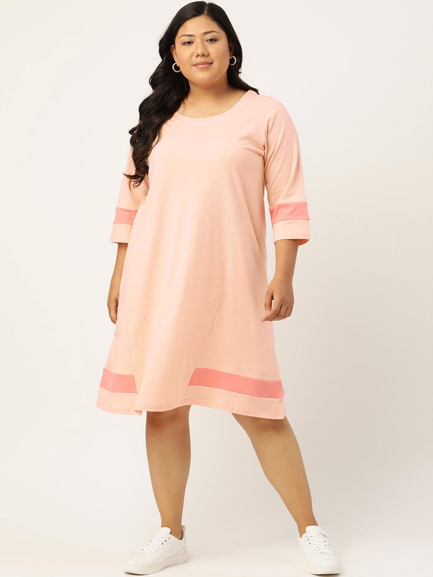 women's peach-coloured pure cotton solid dress