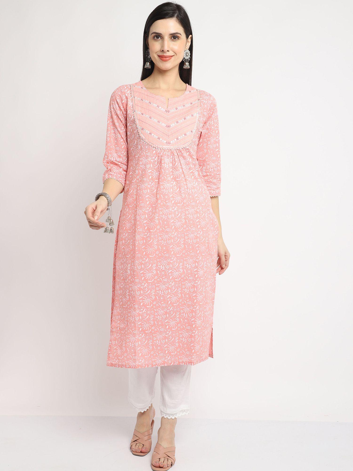 women's peach cotton jaipuri printed kurti