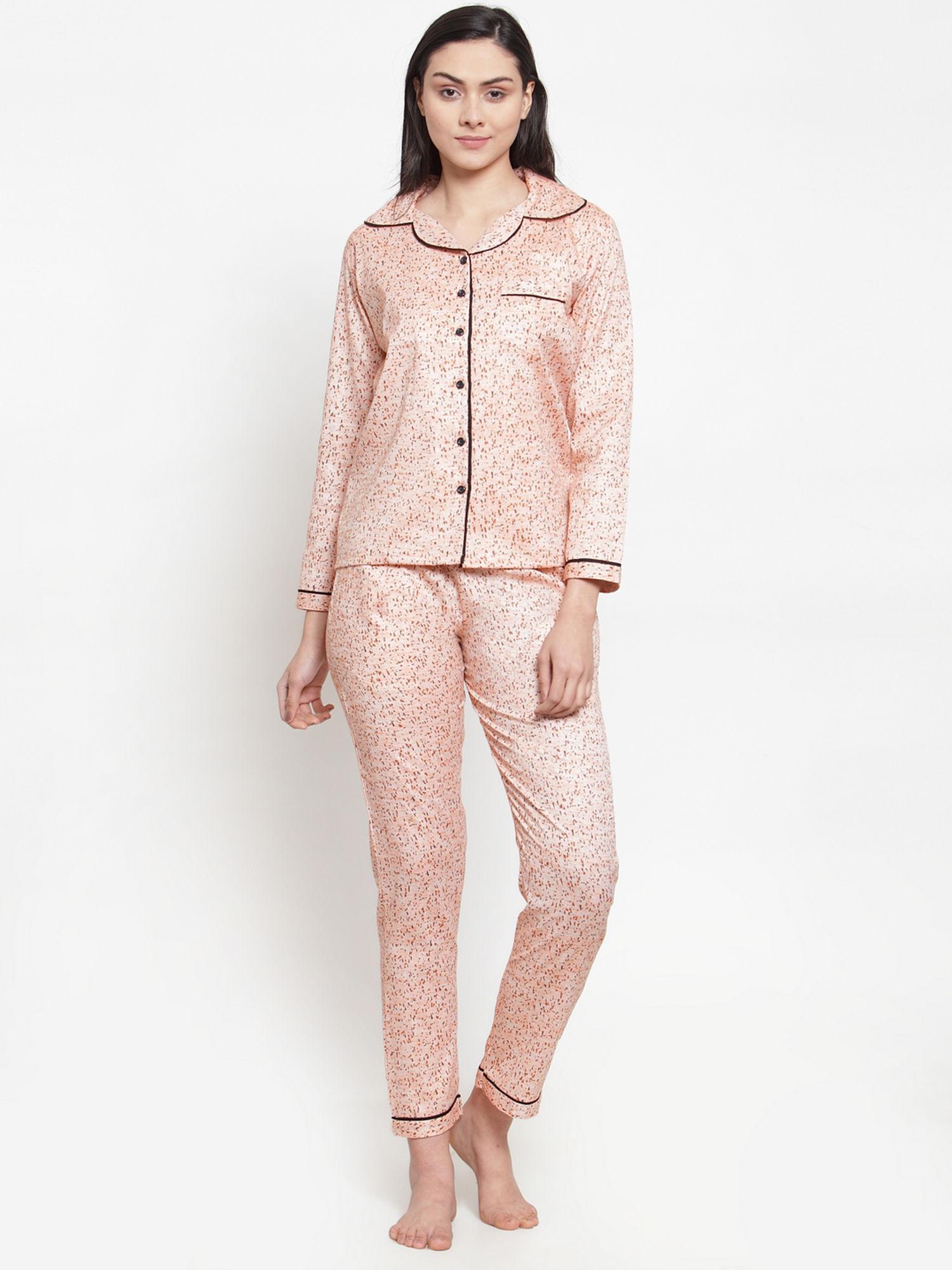 women's peach cotton printed pajama set