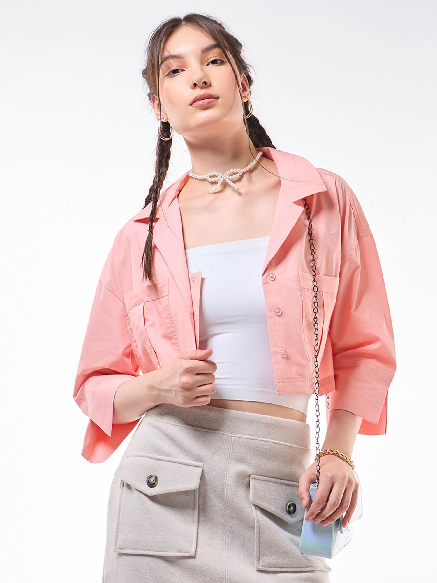 women's peach oversized crop shirt