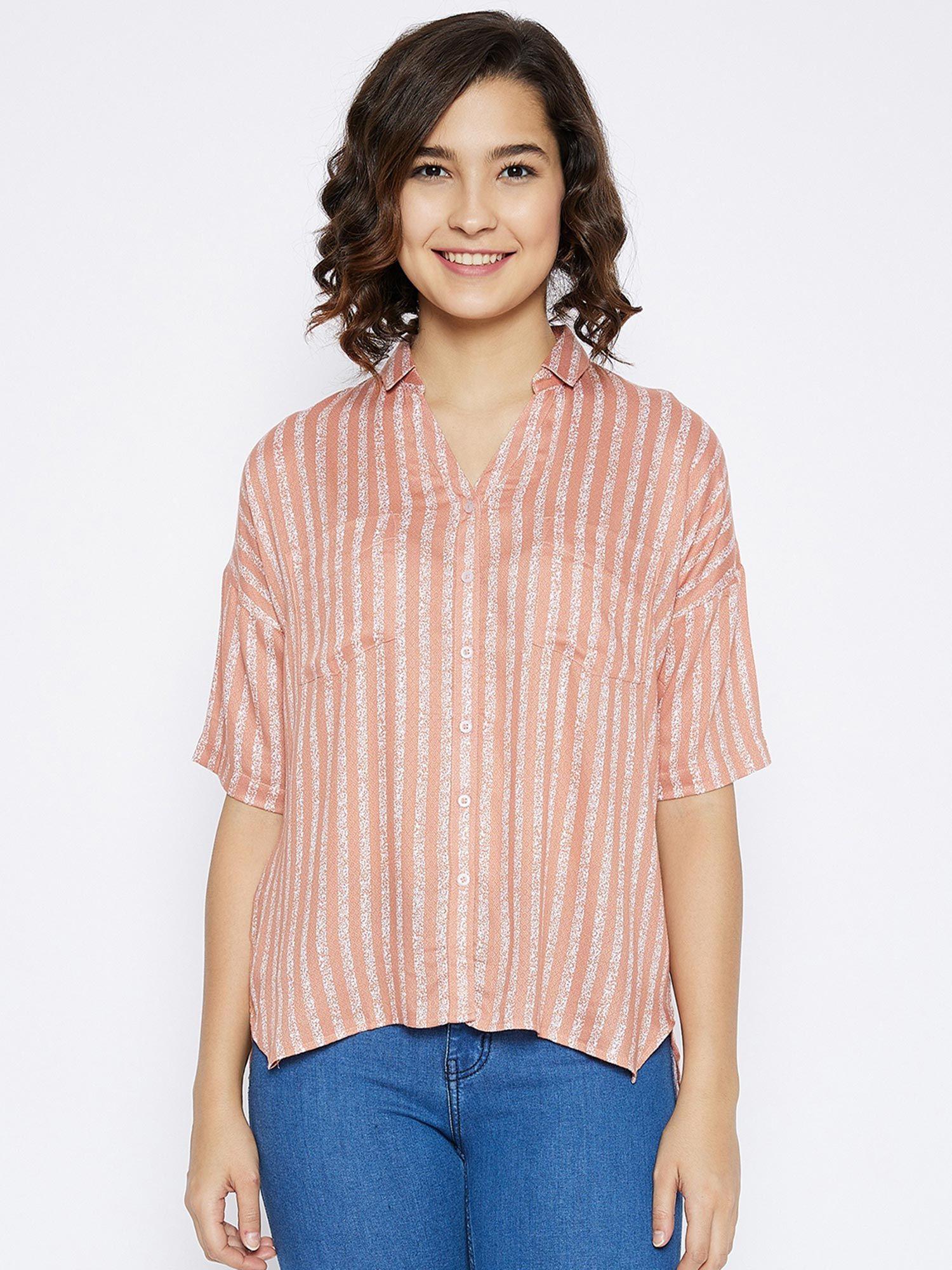 women's peach stripes tops