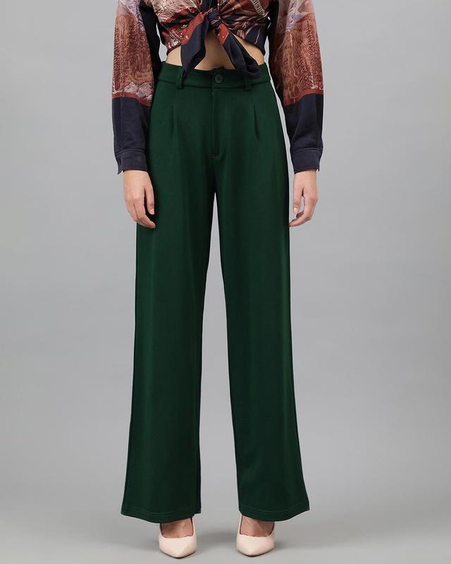 women's pine green straight fit trousers