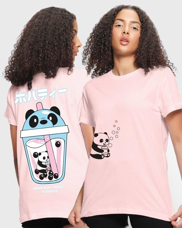 women's pink bubble panda graphic printed boyfriend t-shirt