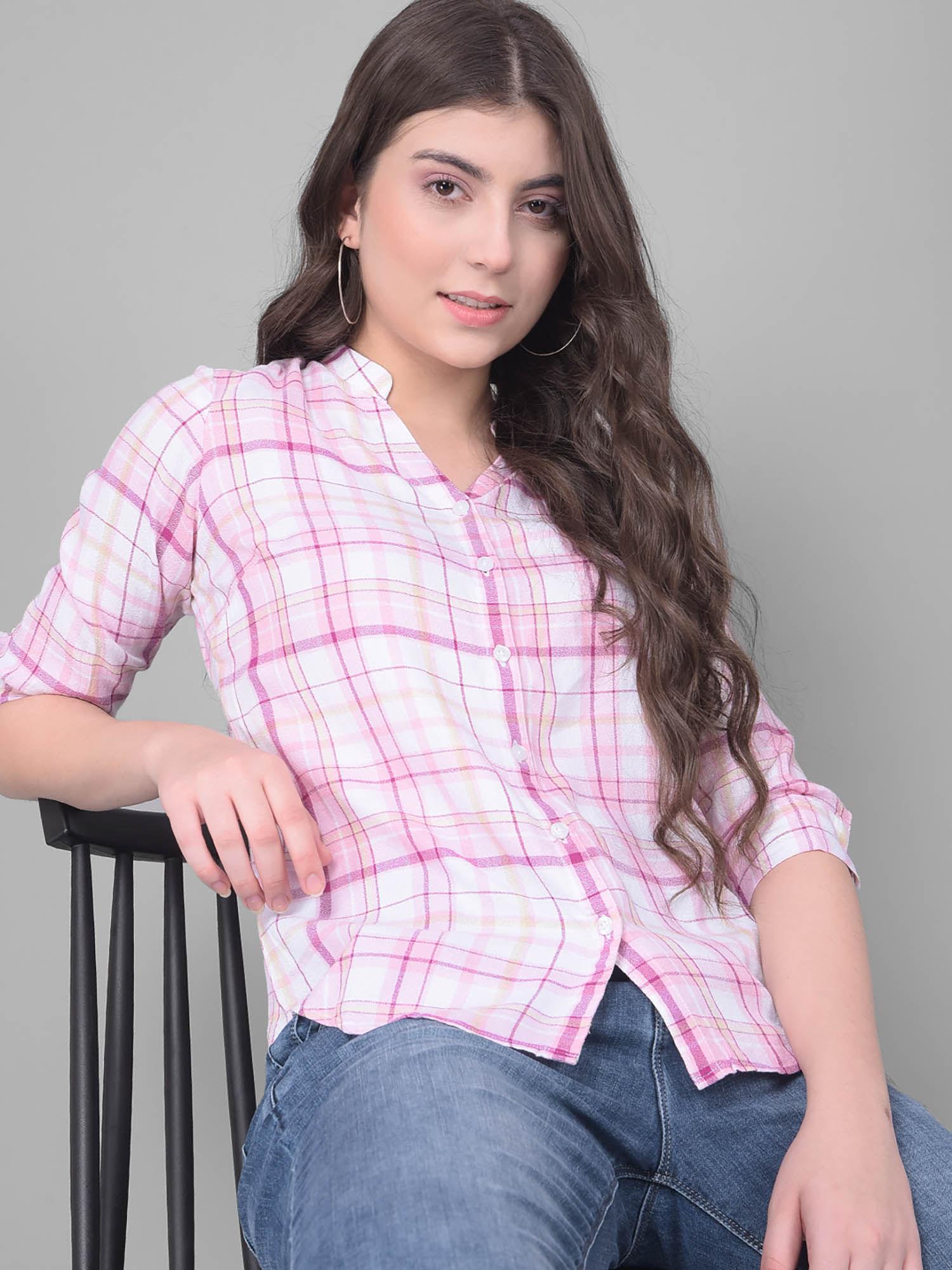 women's pink checked shirt