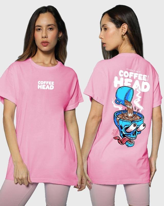 women's pink coffee head graphic printed boyfriend t-shirt