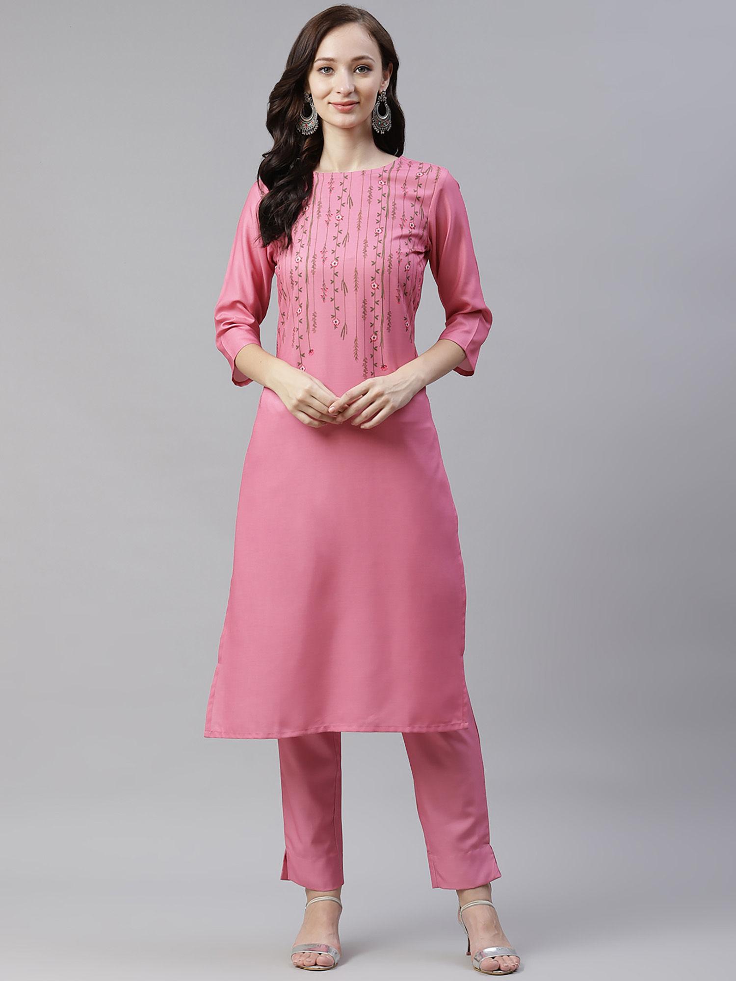 women's pink colour digital printed straight kurta