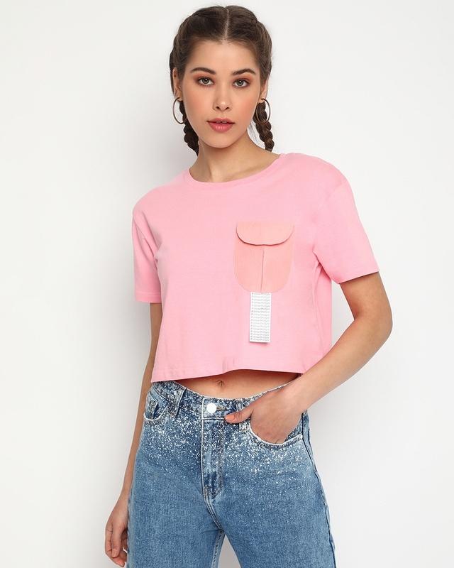 women's pink crop t-shirt