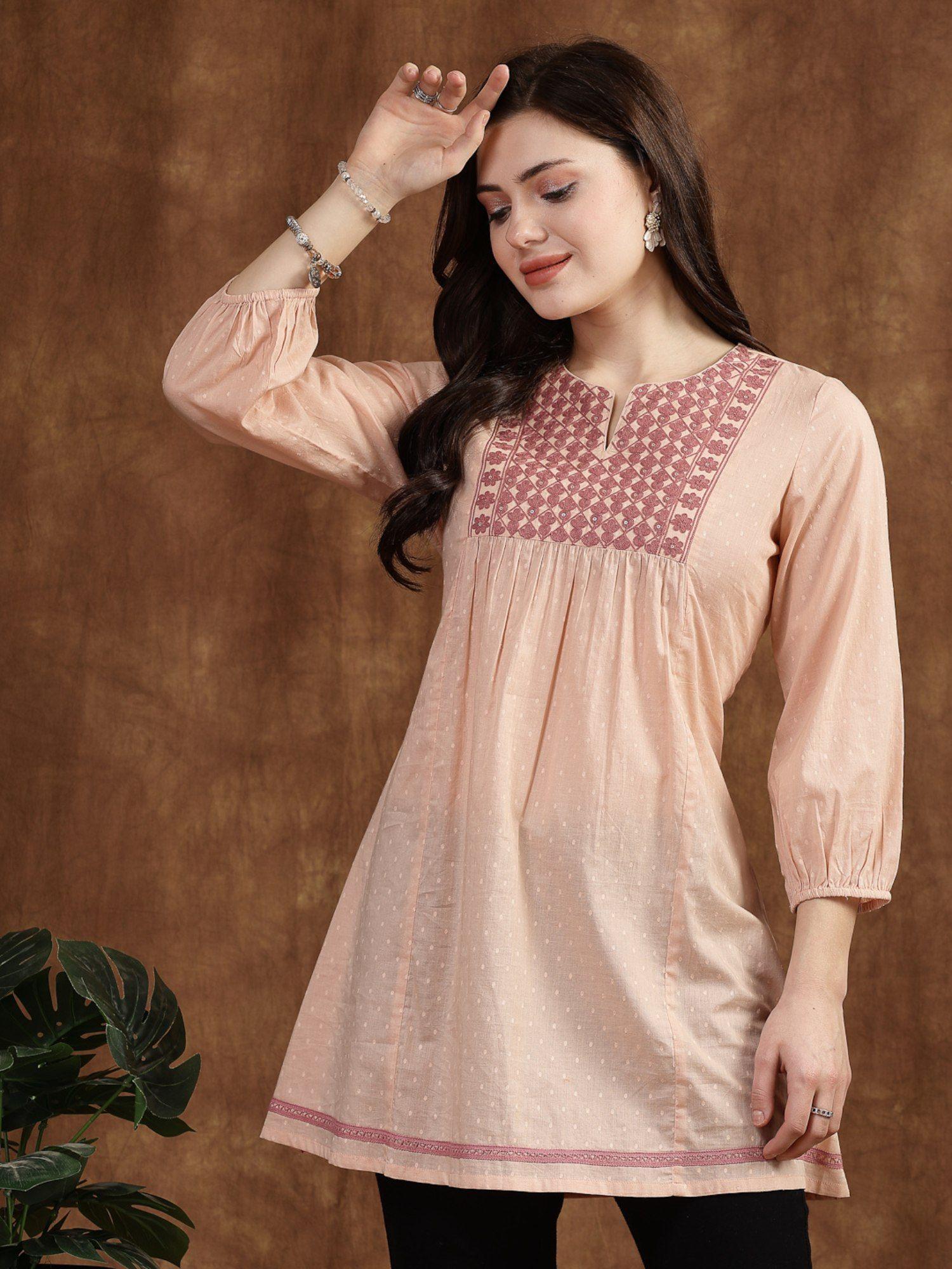 women's pink embroidered cotton tunic