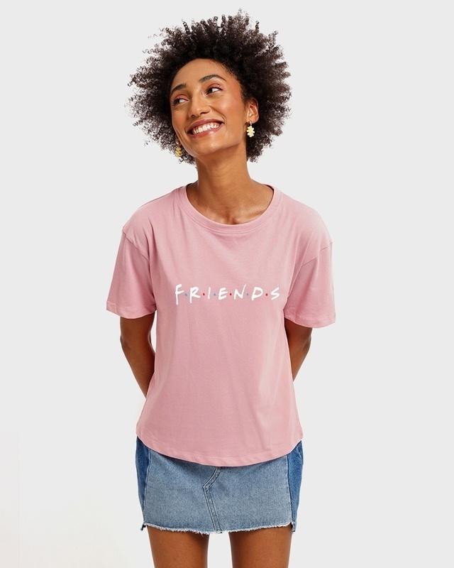 women's pink friends logo graphic printed short top