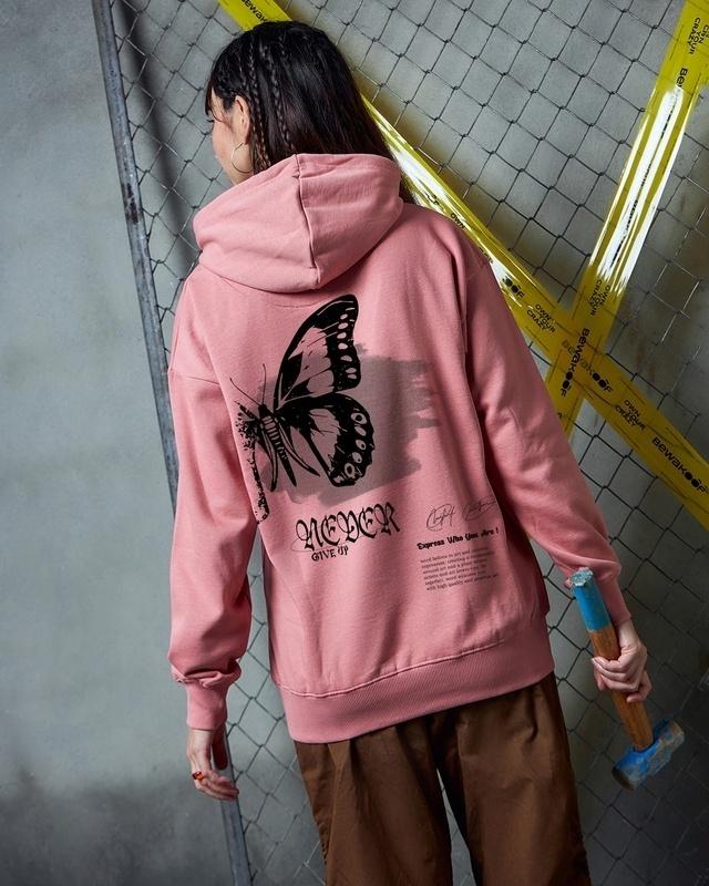 women's pink never give up graphic printed oversized hoodies