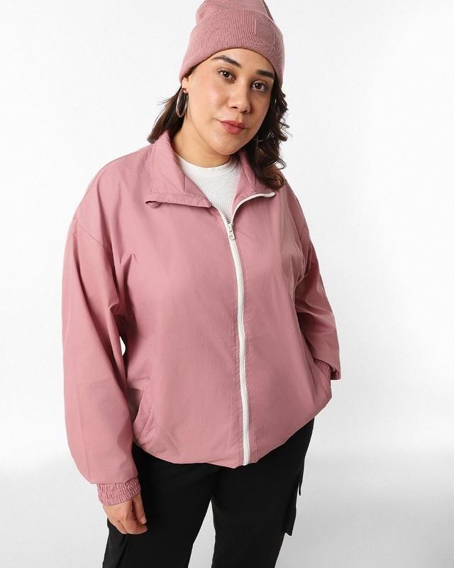 women's pink oversized plus size windcheater jacket