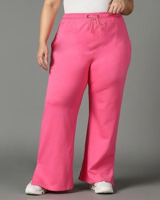 women's pink plus size flared trousers