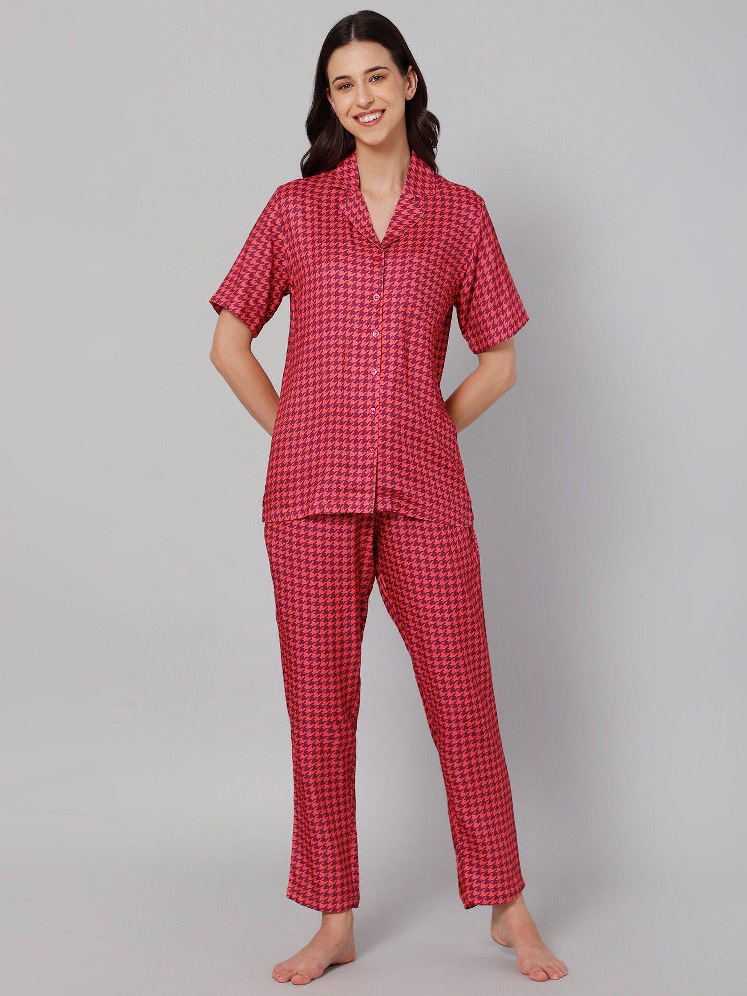 women's pink printed night suit