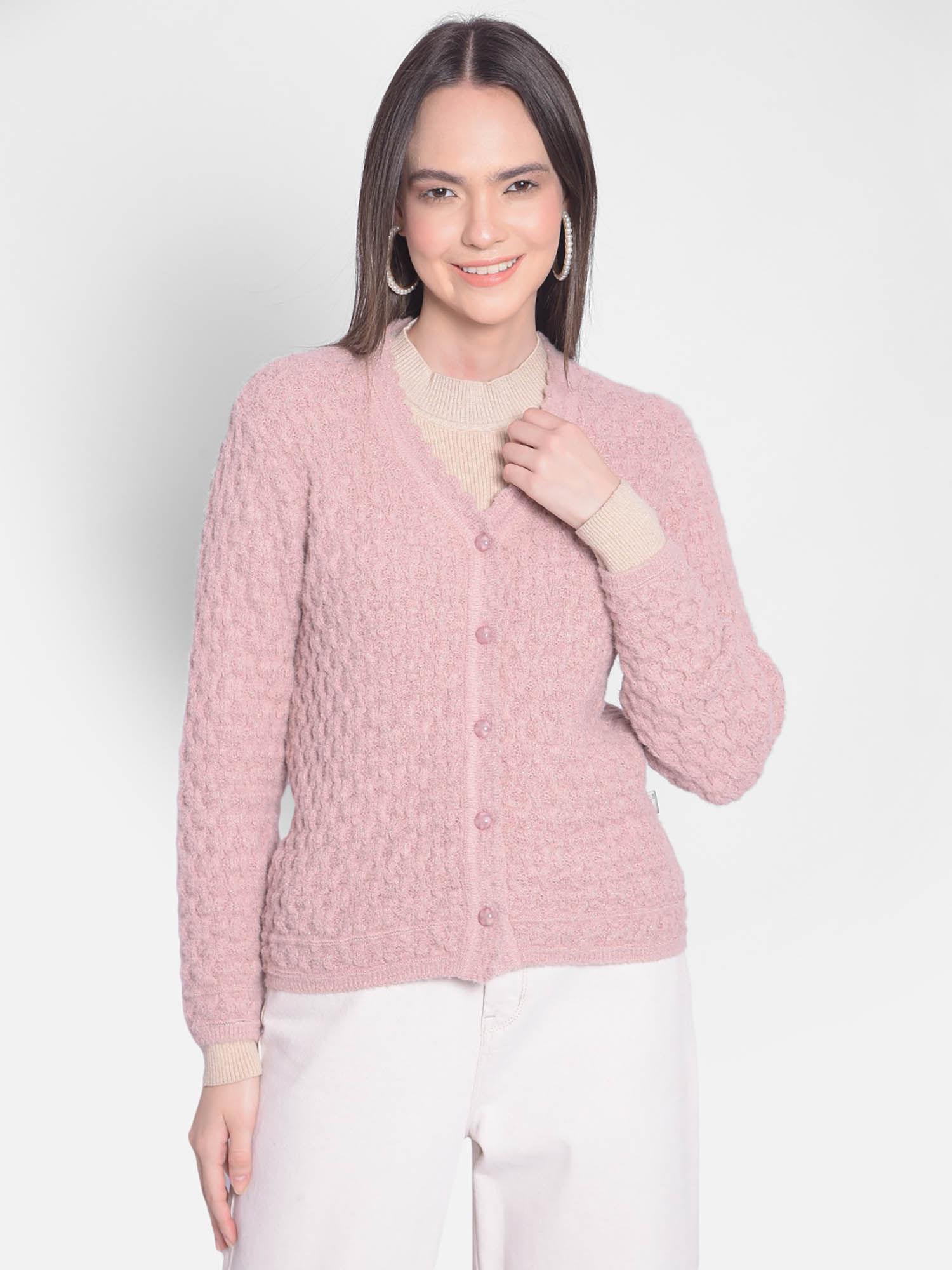 women's pink self design cardigan