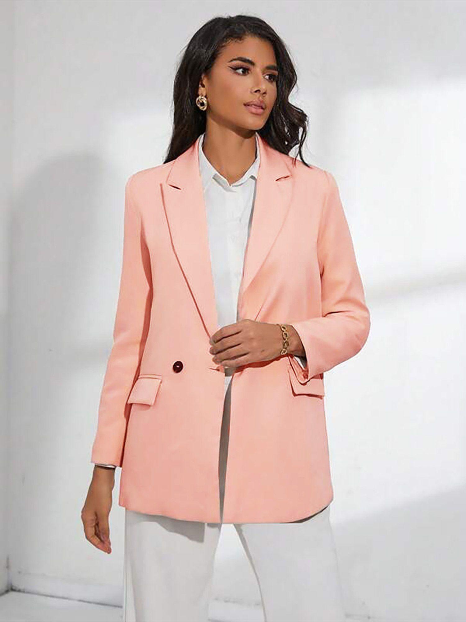 women's pink solid casual blazer