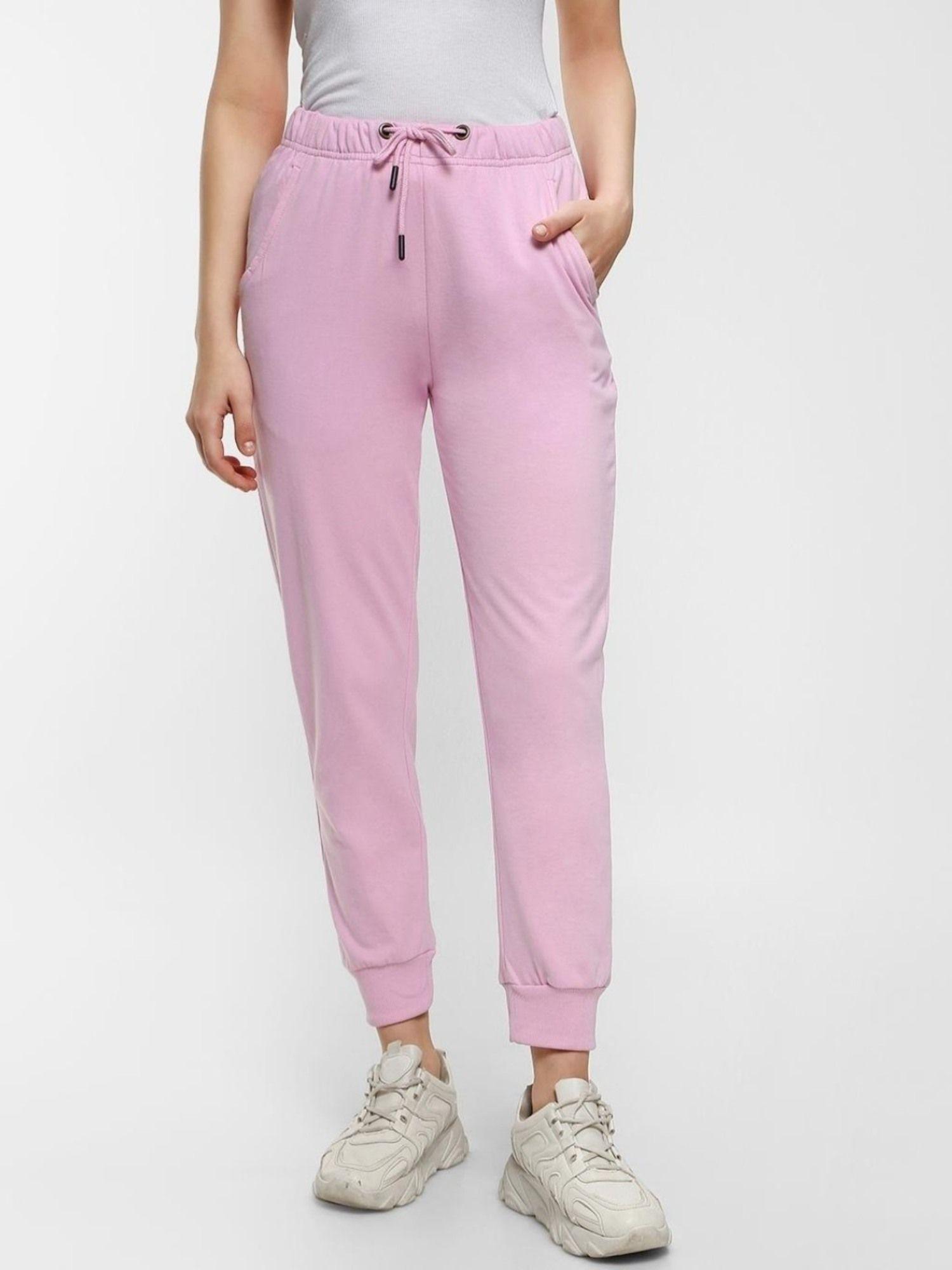 women's pink solid normal fit joggers