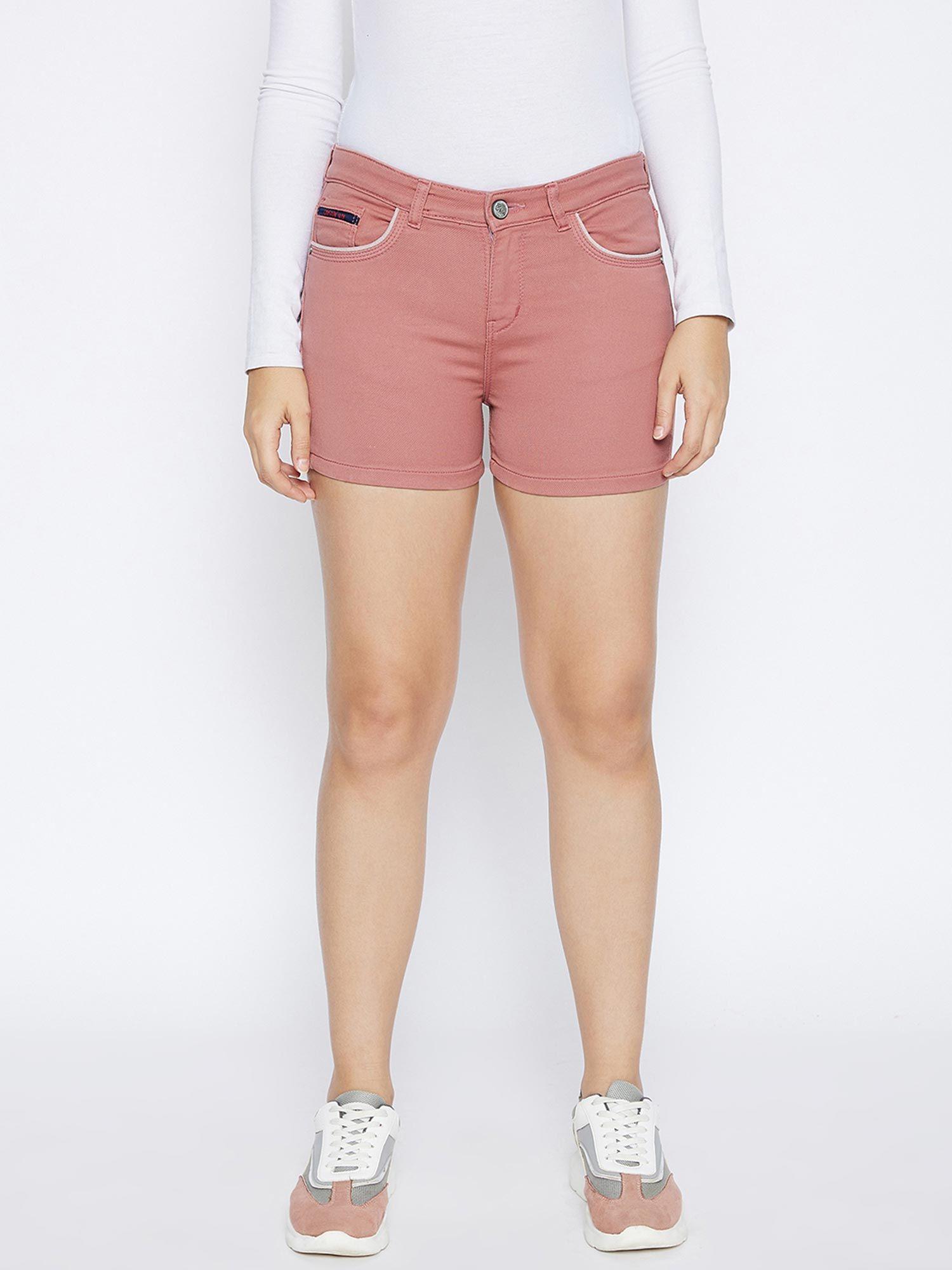 women's pink solid shorts