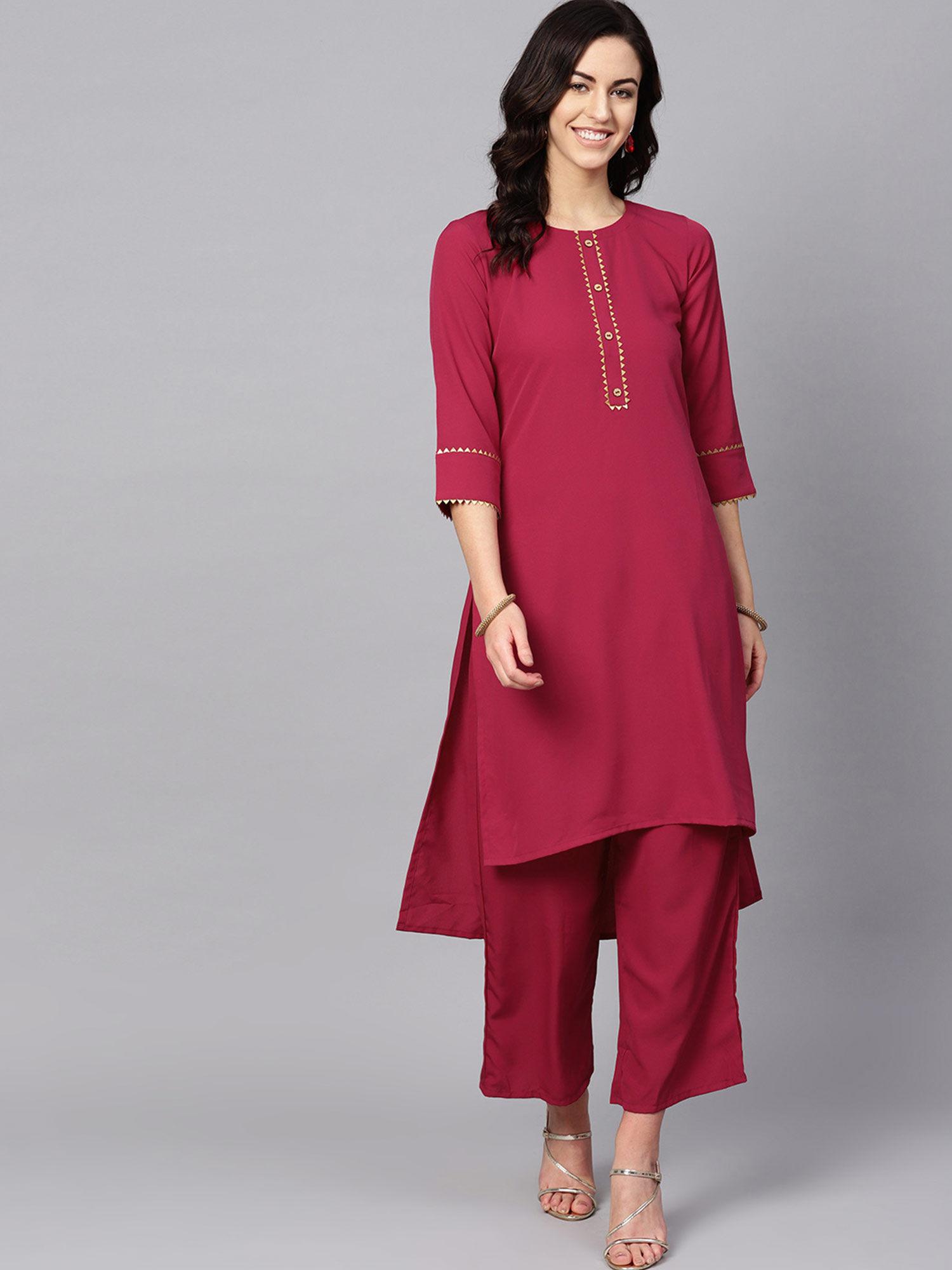 women's pink solid straight crepe kurta