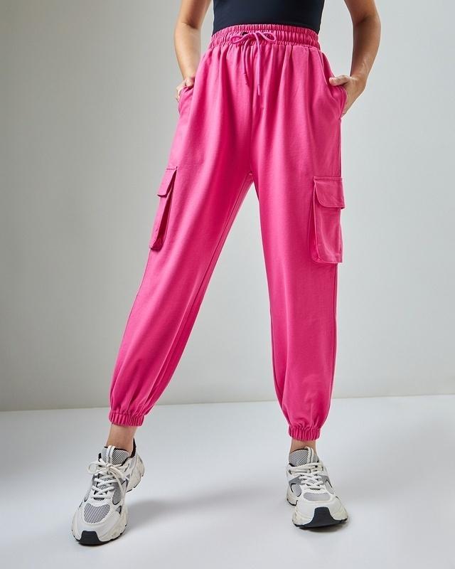 women's pink super loose fit cargo joggers