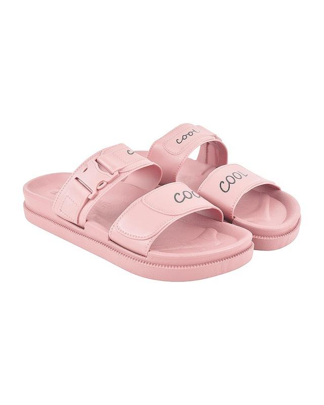 women's pink typography sliders