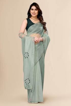 women's polyester and net embroidered and embellished bollywood sari with blouse piece - green