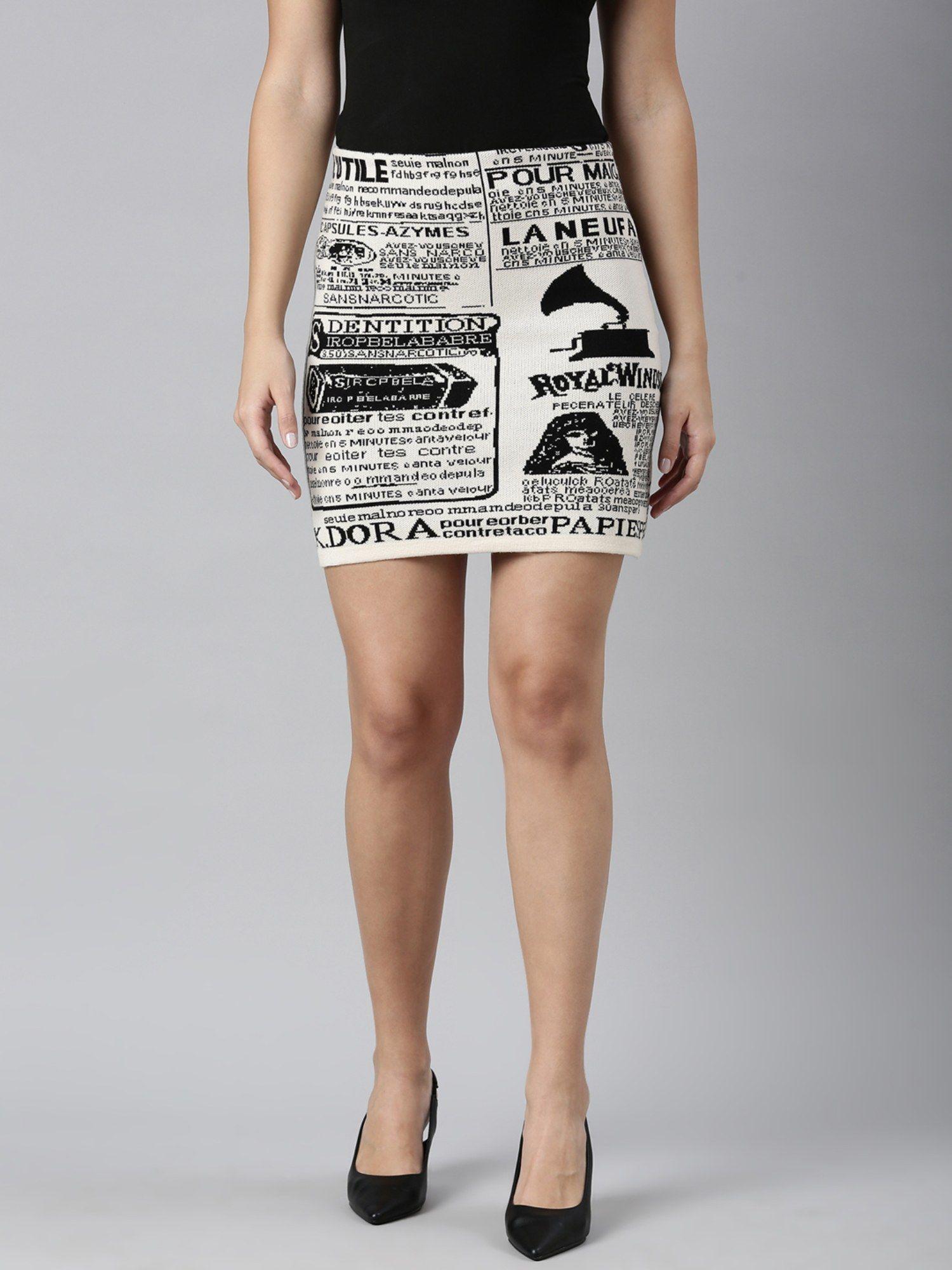 women's printed cream pencil mini skirt