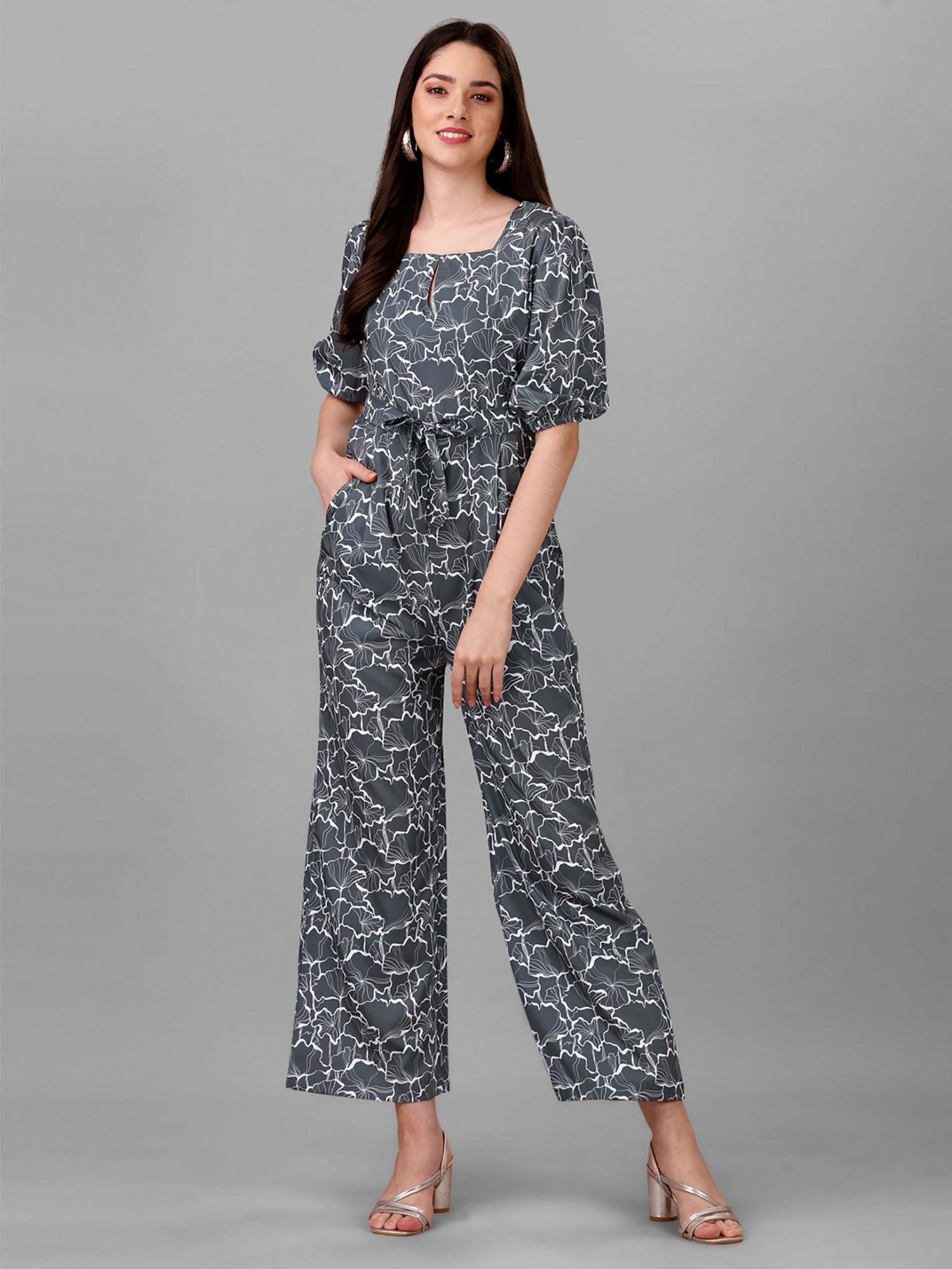 women's printed dark green jumpsuit