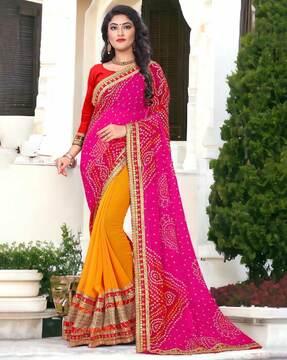 women's printed georgette saree with work lace border traditional saree