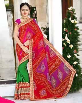 women's printed georgette saree with work lace border traditional saree