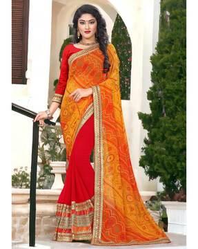 women's printed georgette saree with work lace border traditional saree