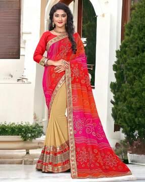 women's printed georgette saree with work lace border traditional saree