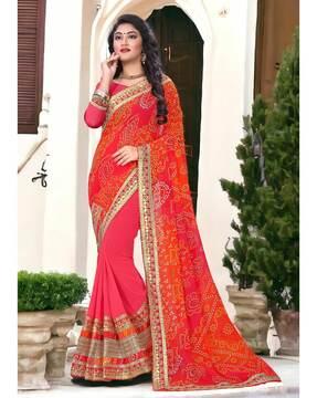 women's printed georgette saree with work lace border traditional saree