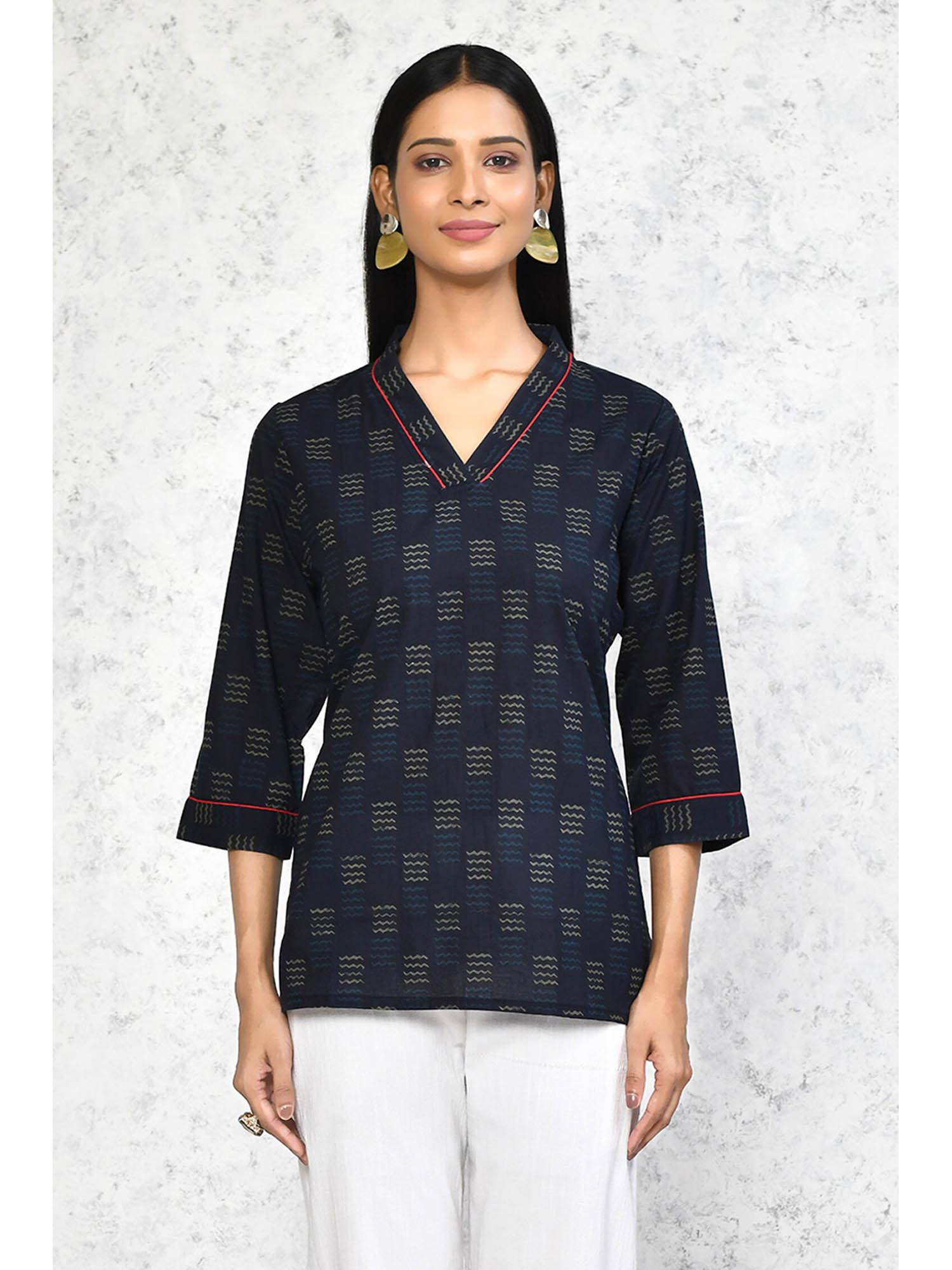 women's printed indigo tunic