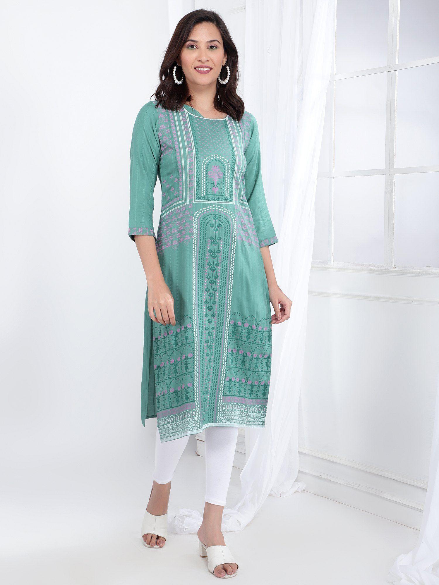 women's printed kurta-green