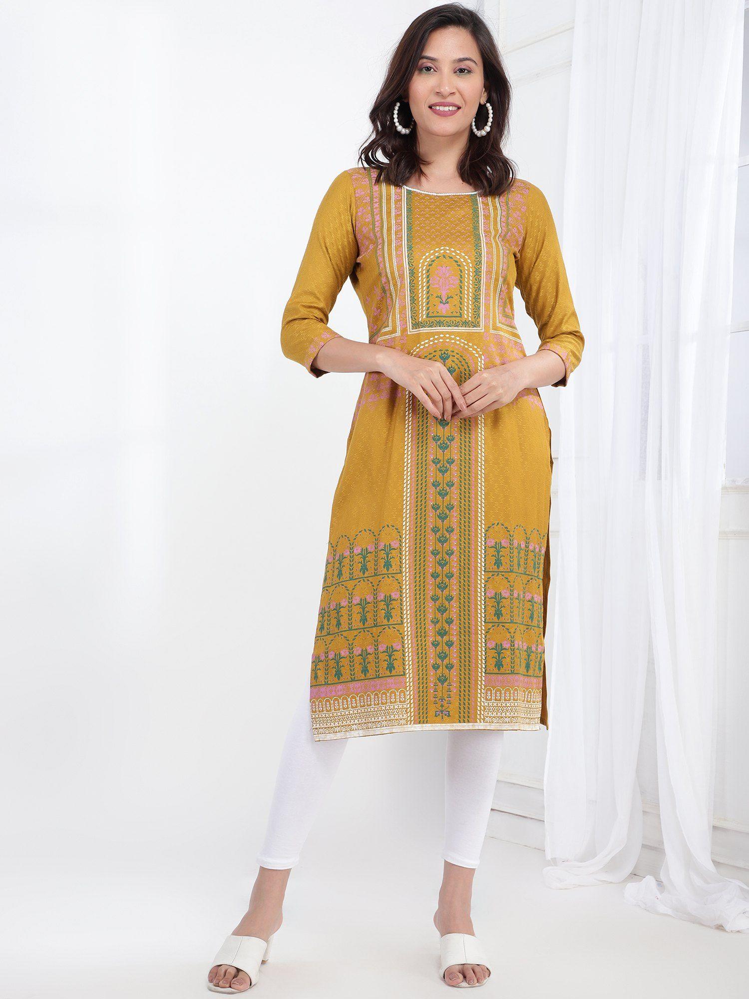 women's printed kurta-mustard